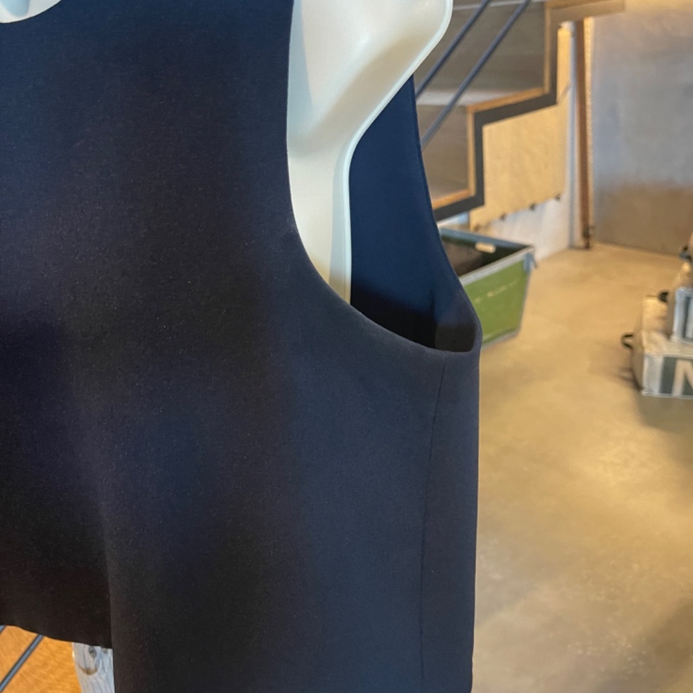 Navy, Lined, Polyester Flared Cropped Top - image 4